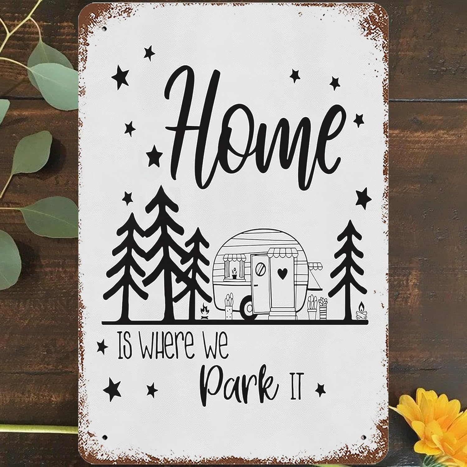 Kwqdozf Tin Sign-2 12X16inch Home Is Where We Park Vintage Metal Aluminum Tin Sign Door Signs