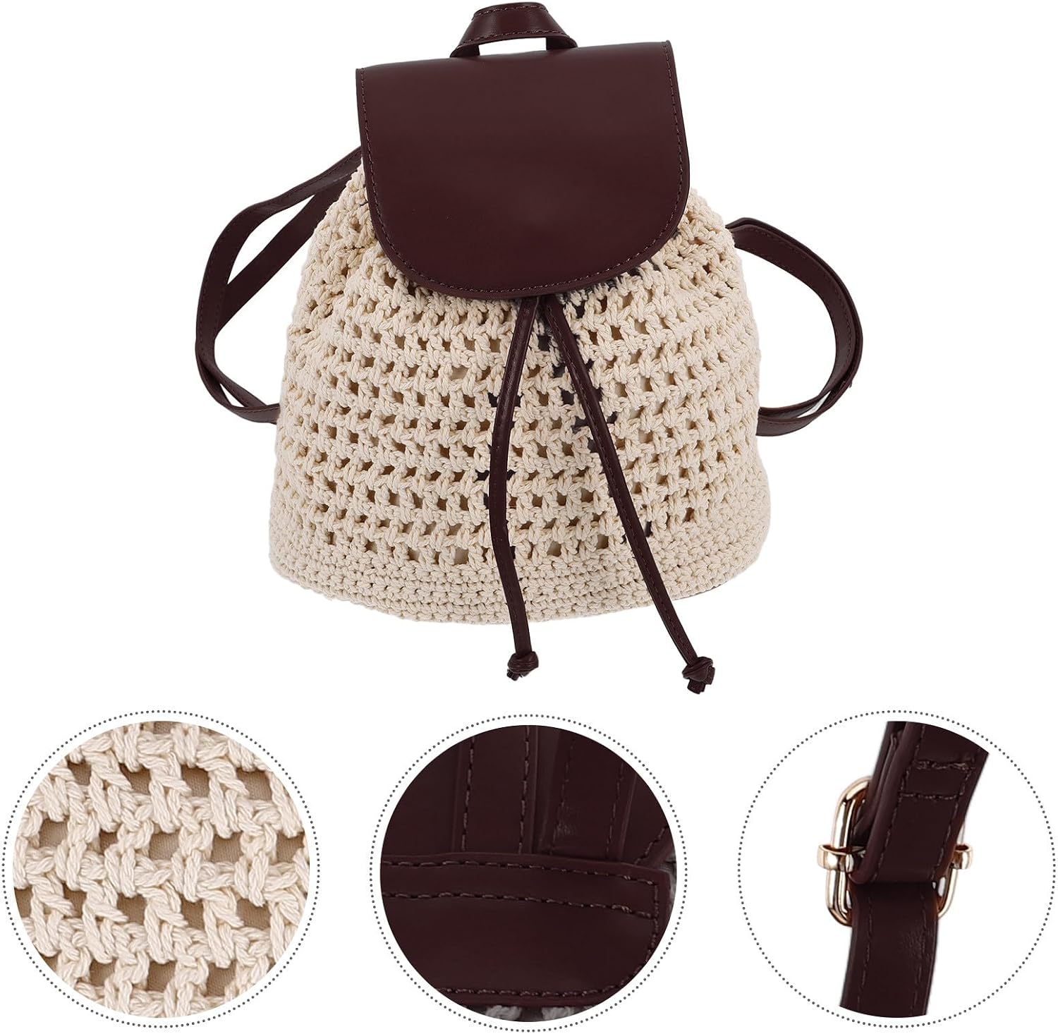 Handmade Woven Crochet Backpack Women’s Boho Knitted Crossbody Mini Backpack Casual Daypack for Travel and Commuting