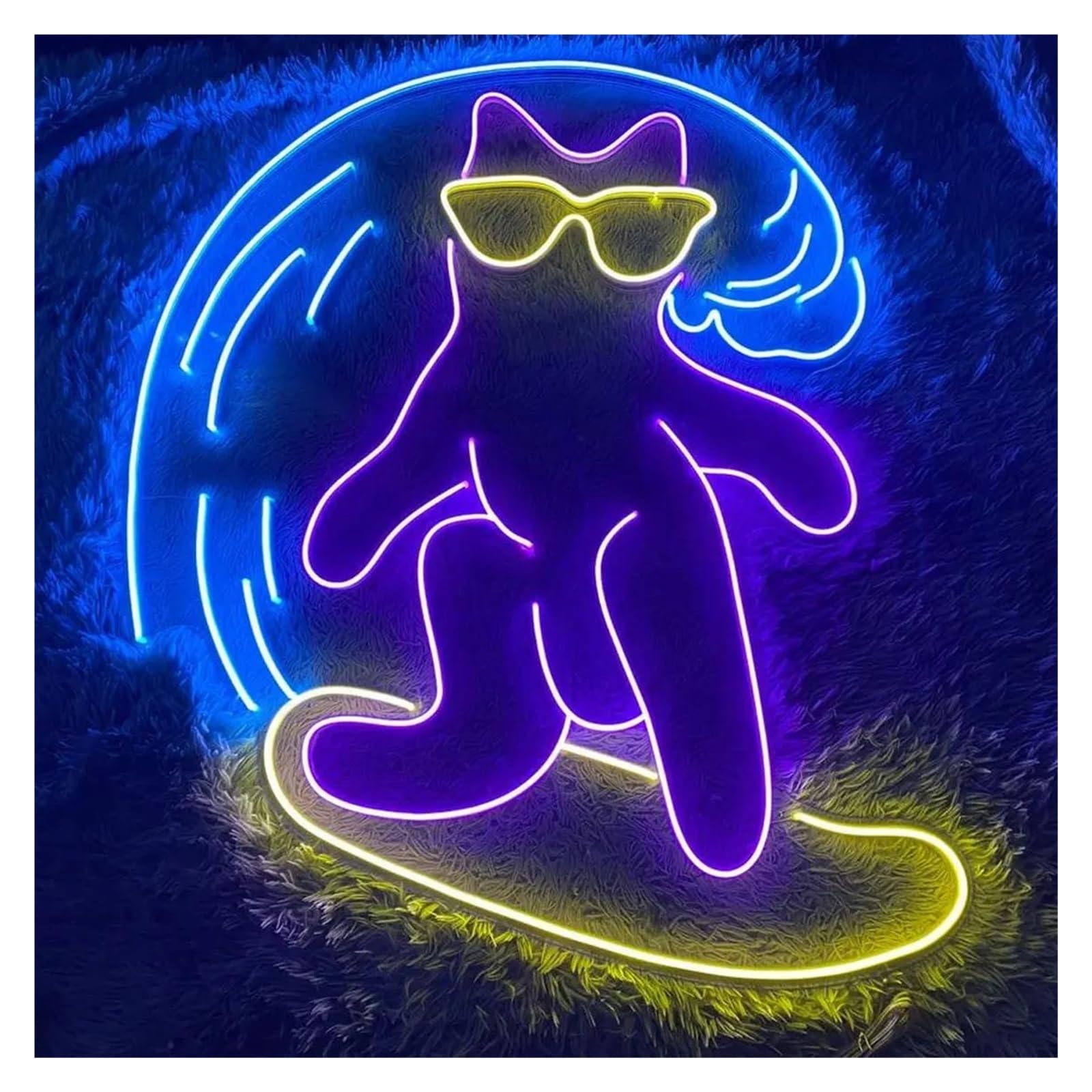 Decoración Lámparas Letrero De Neón Con Forma De Gato Surfista Luz Con Forma De Animal Para Amantes Del Surf Océano Habitación De Niños Dormitorio De Bebé 40cmx38cm(Segundo)