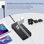 European Plug Adapter, US to UK Europe Power Strip for EU/UK/US/AU with USB C and 3 USB Ports, 6 AC Outlets, Wall Mountable, 6.5 ft, for Travel Cruise Ship Home