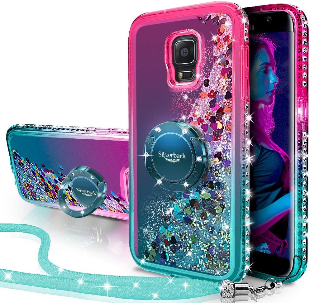 Silverback Galaxy Note 4 Case, Moving Liquid Holographic Sparkle Glitter Case with Kickstand, Bling Diamond Rhinestone Bumper W/Ring Slim Samsung Galaxy Note 4 Case for Girls Women -Green