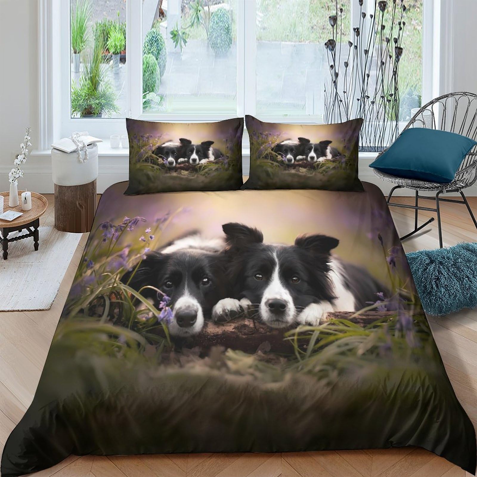 Ctjqhvkz Style-9 3D Printed Border Collie Fitted Sheet Microfiber Soft Dog Lovers Mattress Cover For Bedroom Guest Room Decor Easy Care Single（135X200cm）