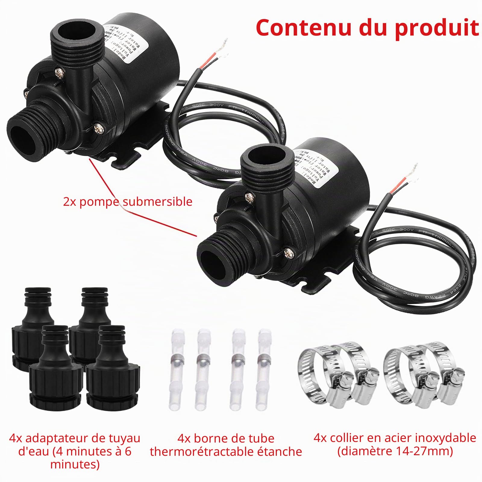 2 PCS Pompe a Eau 12v, Mini Pompe à Eau Submersible Moteur Sans Balais 800l/h 5m Mini pompe à eau submersible sans balais - - Pour bassin, aquarium, fontaine solaire