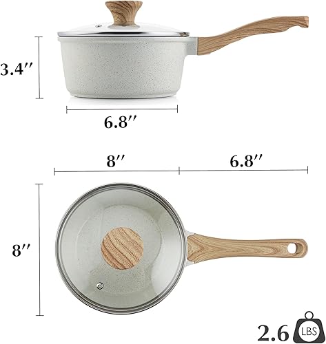 Miniatura 8 de SENSARTE Cacerola antiadherente de cerámica blanca con tapa de 2.6 cuartos de galón, olla pequeña con mango Stay Cool, olla de sopa compatible con