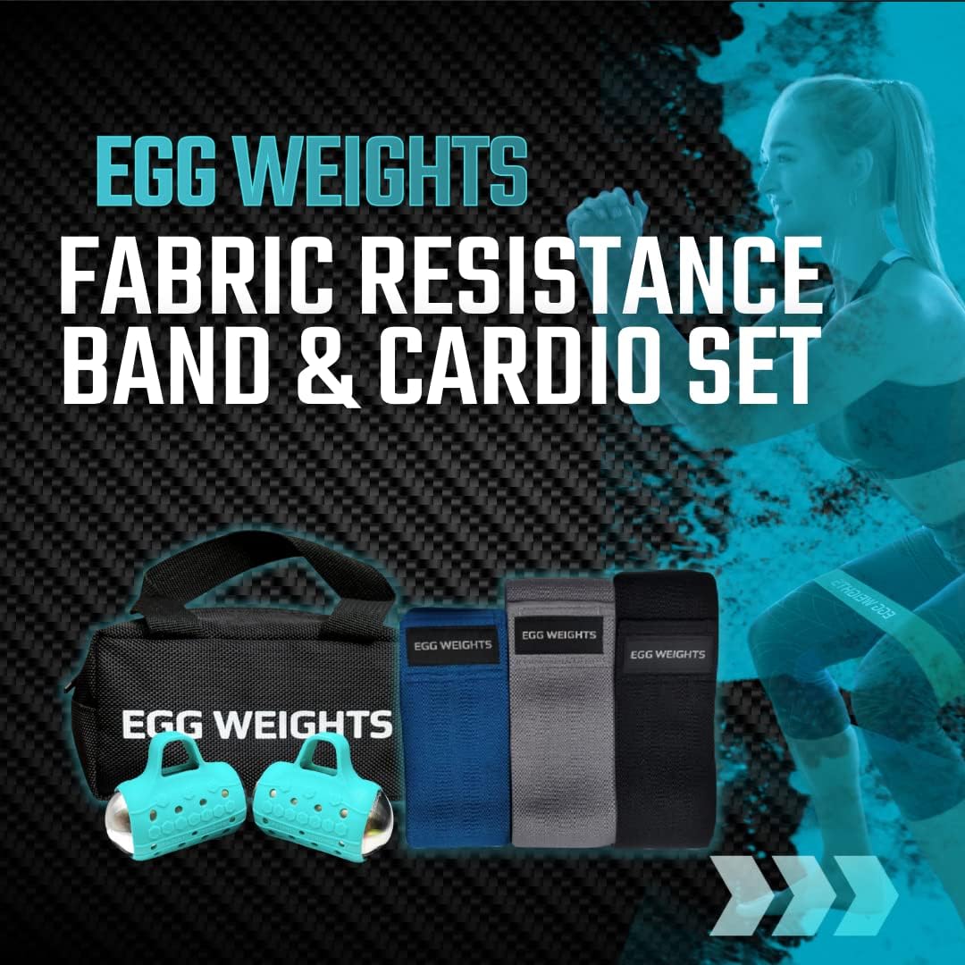 Egg Weights Cardio Max 3.0 lb Hand Dumbbell Set of 2 (1.5 lb Each Egg Weight) + Fabric Resistance Bands Set of 3 for Fitness, Workout, Shadowboxing, Yoga, and More for Men and Women