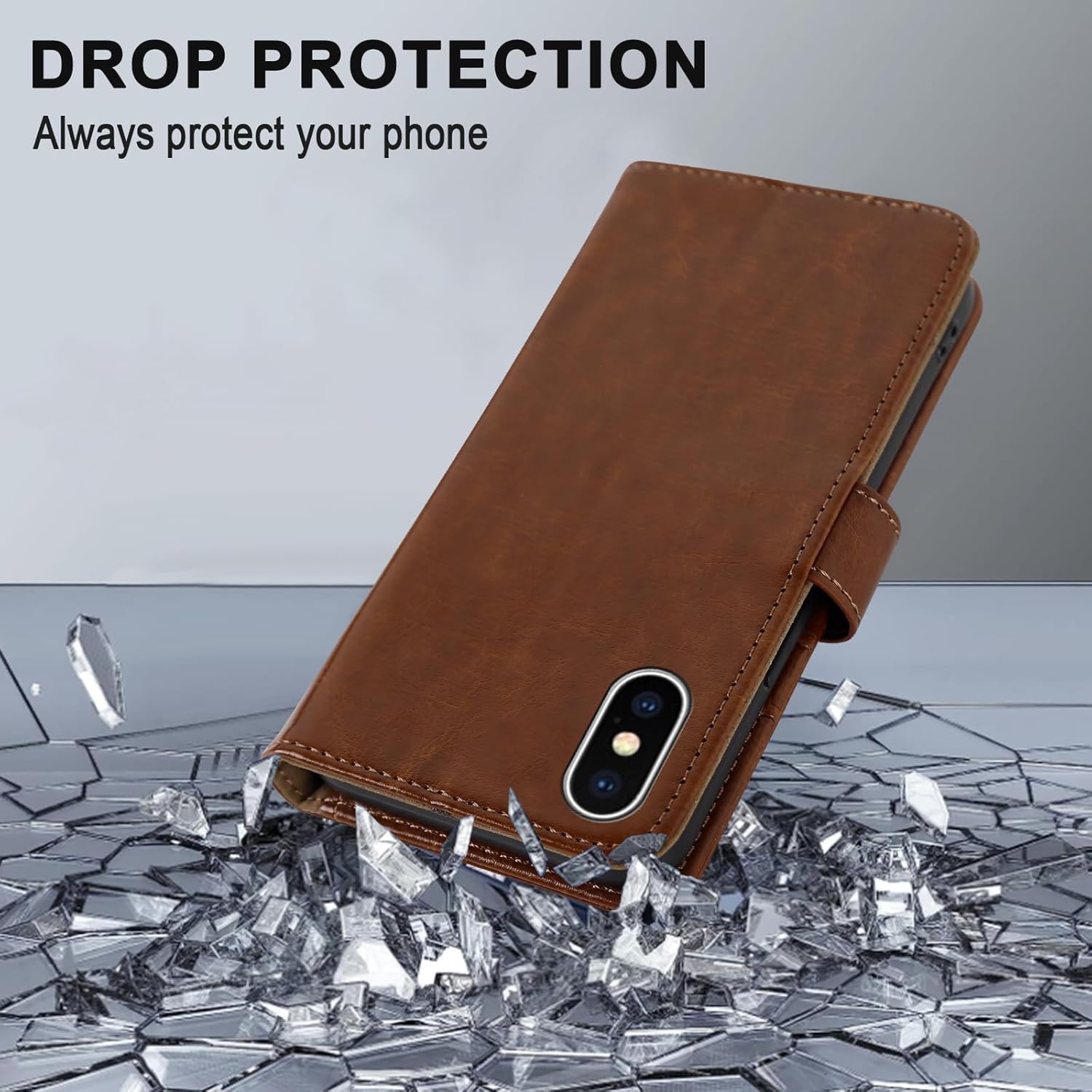 MONASAY Wallet Case Compatible for iPhone X/iPhone Xs, 5.8-inch, [Glass Screen Protector Included] [RFID Blocking] Flip Folio Leather Cell Phone Cover with Credit Card Holder,Brown - Image 7