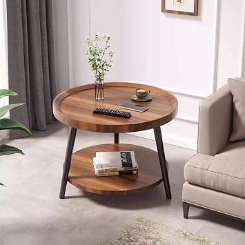 Coffee table, round lilla husby wooden coffee table, walnut color, 50 cm