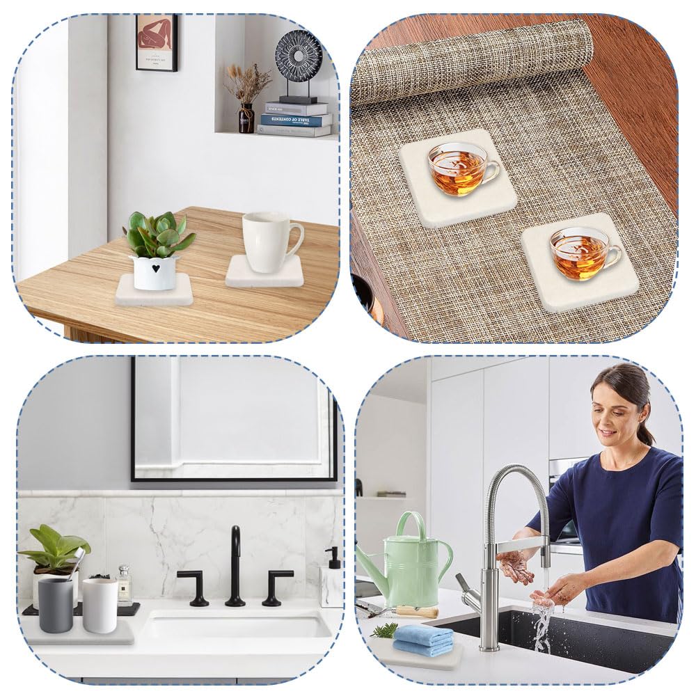 4 Pezzi Sottobicchieri in Terra di Diatomee Assorbenti, Rapida Vassoio in Pietra Assorbente per Lavello, Grigio e Bianco Vassoio Pietra Assorbente Bagno, per Spugne, Spazzole, Bottiglie di Saponi