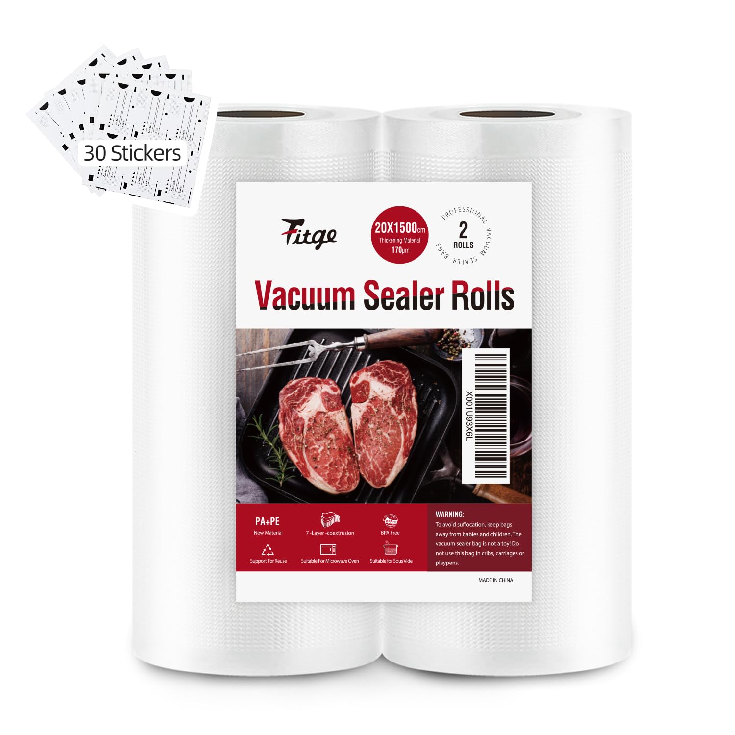 2 Rouleaux Sacs Sous Vide 20x500cm - Sans BPA - Pour Machine Sous Vide - Conservation Aliments