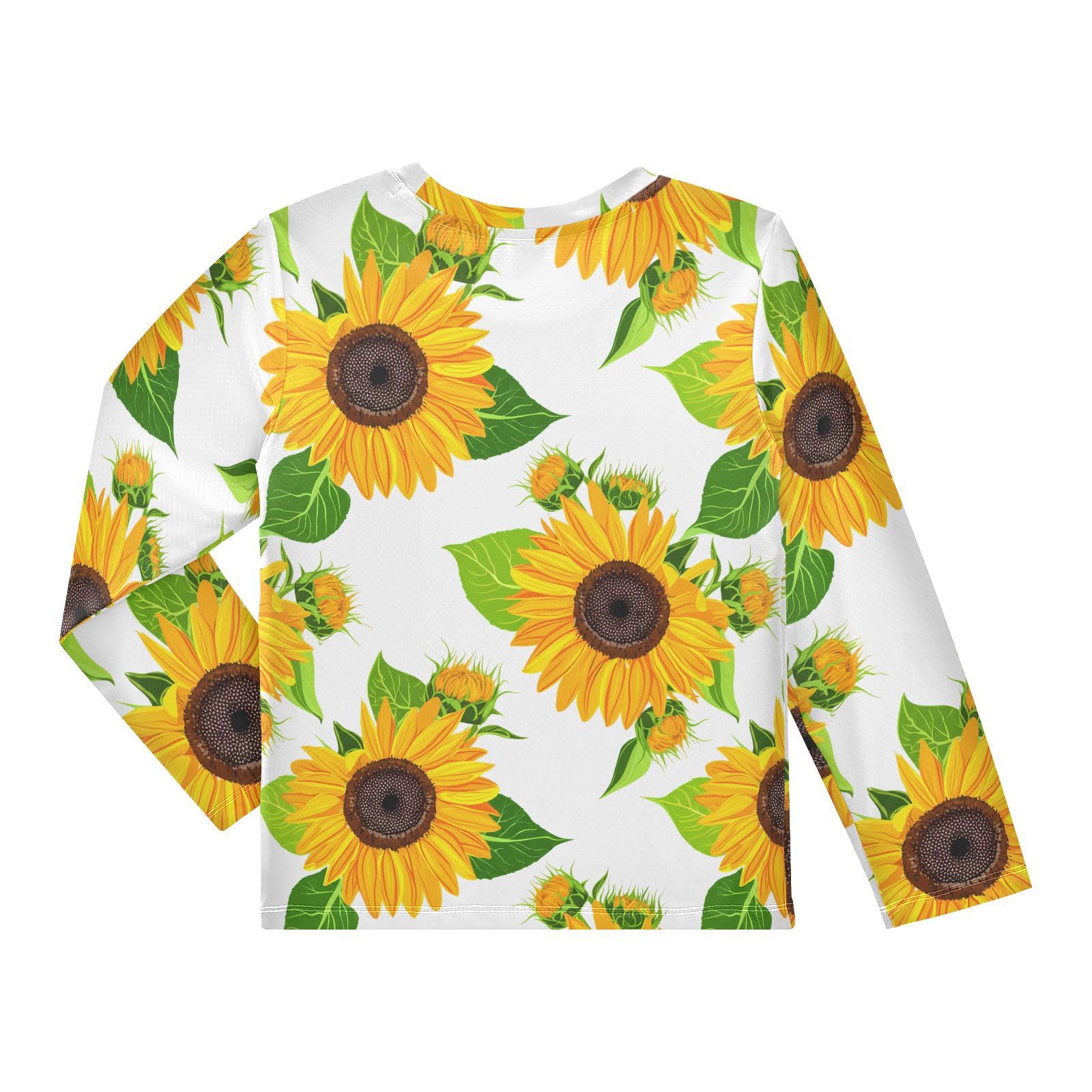 DOMIKING Sunflower Blossom Leaf White Boys Long Sleeve Rashguard Shirt Kids Quick Dry Swim Shirt for Swimming Pool Beach 11-12T