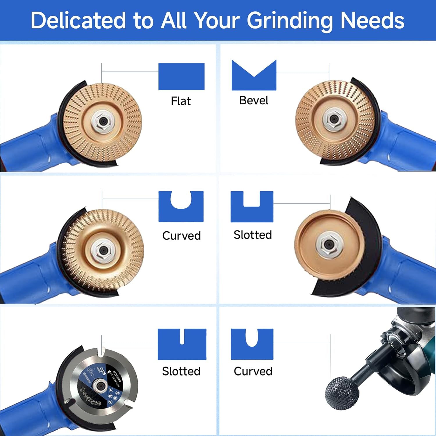 22PCS Wood Carving Disc Set for 4 or 4 1/2 Angle Grinder Attachments, Woodworking Grinding Wheels Kit for Quick Rough Cutting Shaping Sanding Polishing