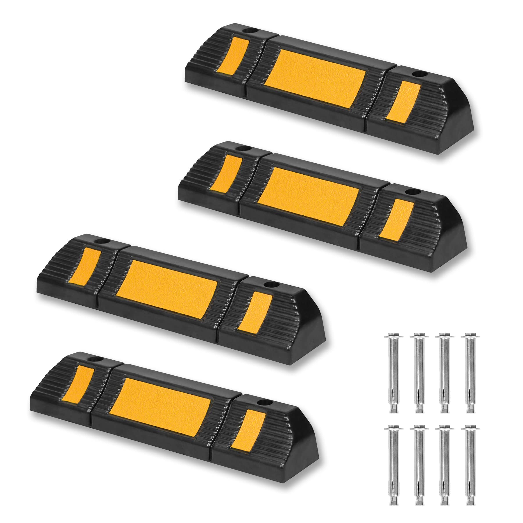 Froadp Set di Barriere Paraurti per il Parcheggio, Porta Gomme Auto da Garage, Fermaruote con Strisce Riflettenti Gialle, Cunei Stopper per Camper Pavamenti Parcheggi Giardino (2 coppie)