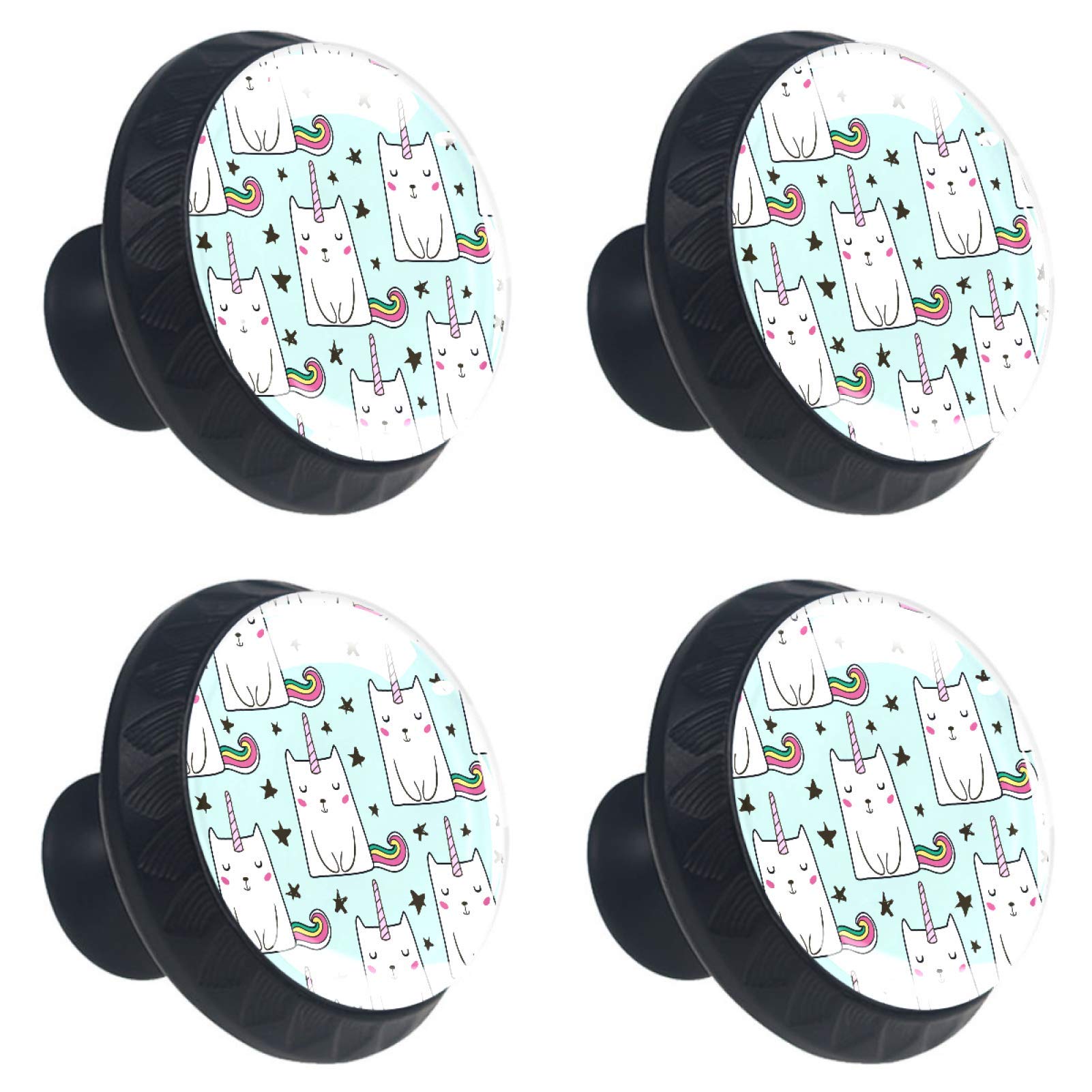 Boutons de placard verre 30 mm avec motif chat et licorne