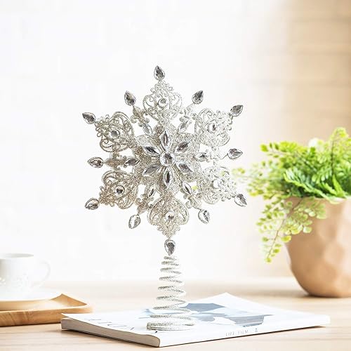 Vista 9 de Topadorn Tree Topper Metal Silver Star Snowflake Treetop Festive Party Home Xmas, Kali