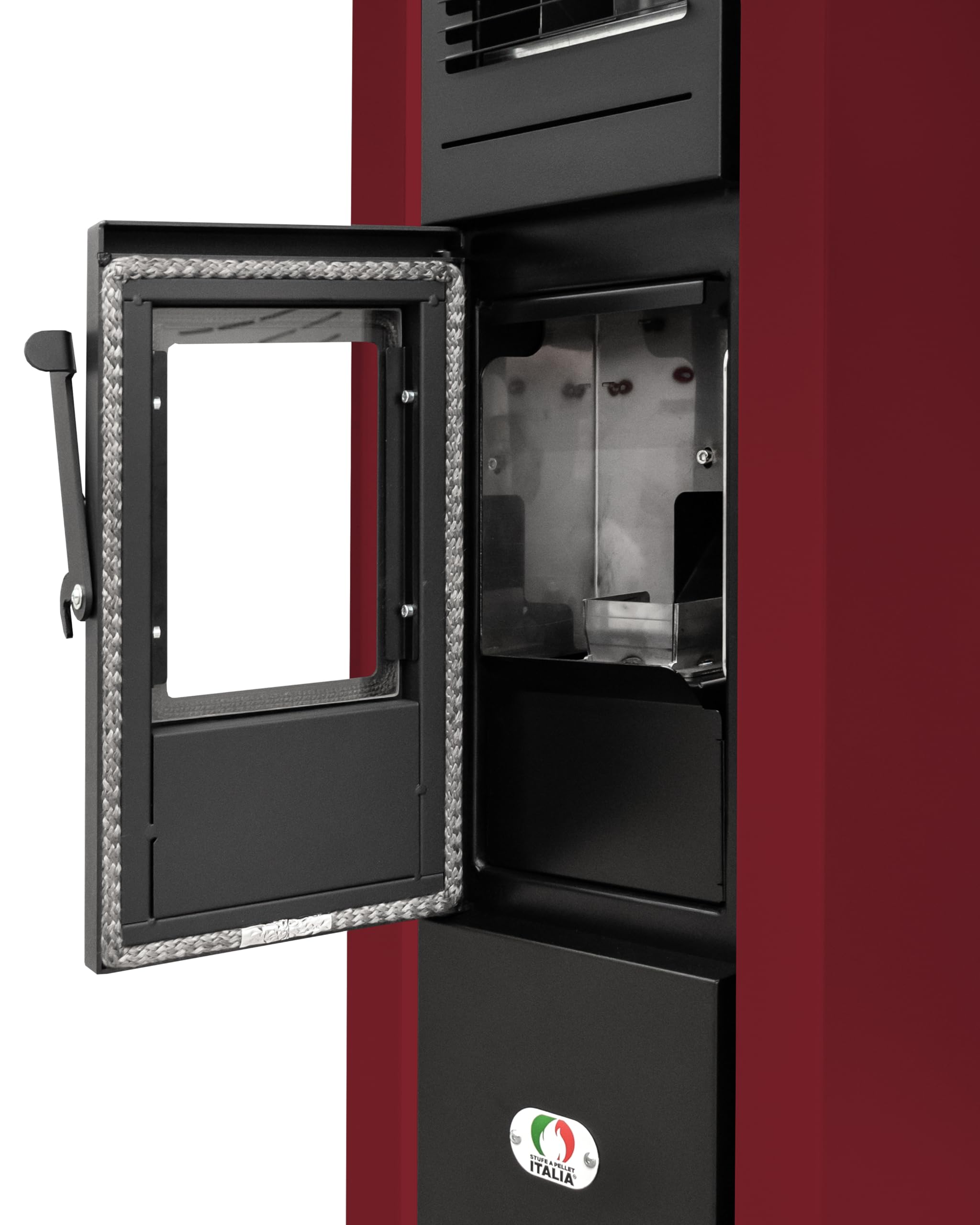 STUFE A PELLET ITALIA Colonna 10 kW | estufa de pellets eficiencia 85% calienta 80 m² diseño supercompacto programable 5 velocidades y niveles de potencia 24 meses garantía rojo