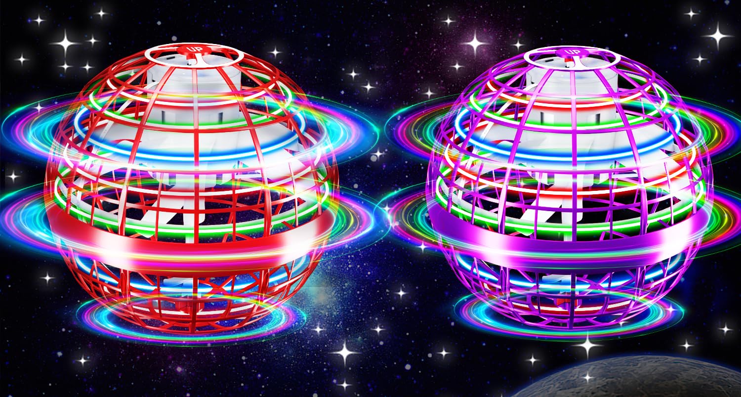 Vantexi Flying Orb Ball Toy,2025 Upgraded Parachute LED,Magic Hand Controlled Flying Gravity Ball,Cosmic Globe Boomerang,Cool Christmas Birthday Gift for 6 7 8 9 10+ Year Old Boys Girls-Red &amp; Purple