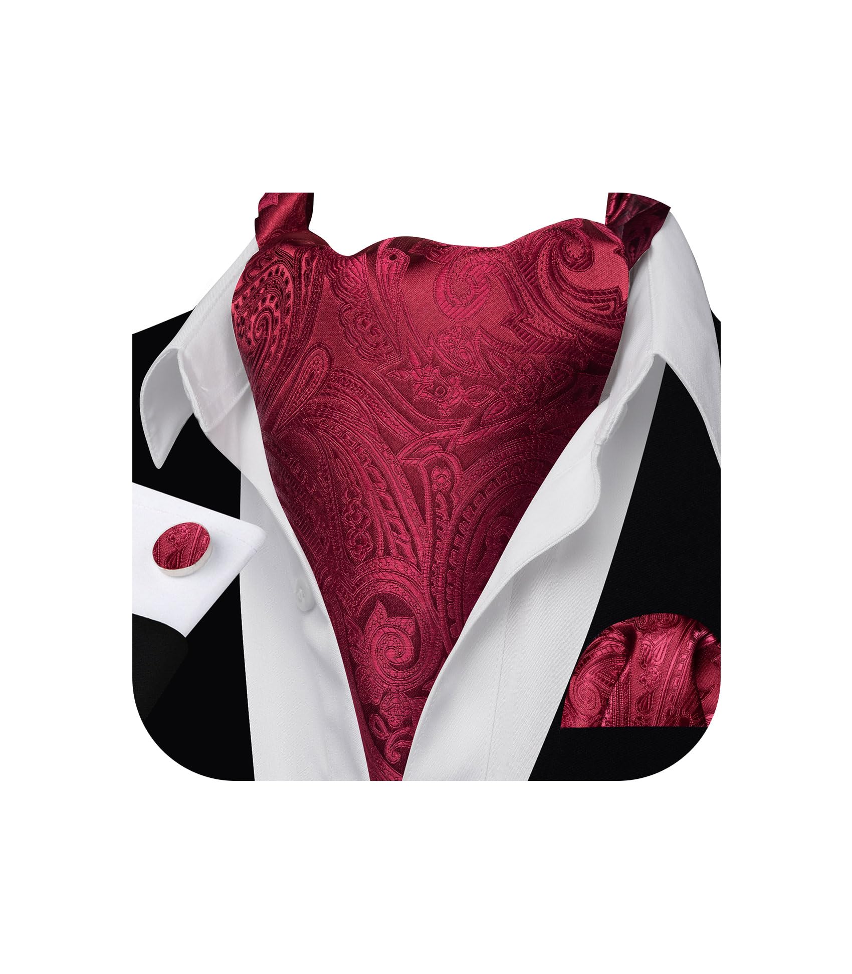Barry.Wang Ascot for Men Cravat Tie Sets Paisley Scarf Self Tie Necktie