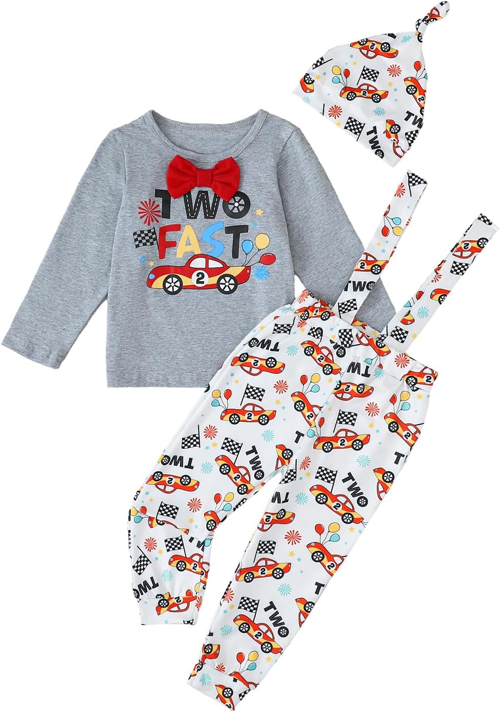 Baby Boy Two Fast Birthday Outfit Toddler 2nd Birthday Clothes Long Sleeved Overalls