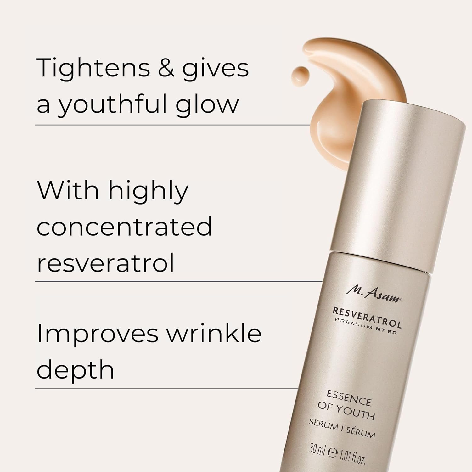 M. Asam RESVERATROL PREMIUM NT50 Essence of Youth Face Serum (1.01 Fl Oz) - High Concentration Anti-Aging Hyaluronic Acid Serum for Face with Precious Oils, Firms & Smooths Skin, Reduces Wrinkles