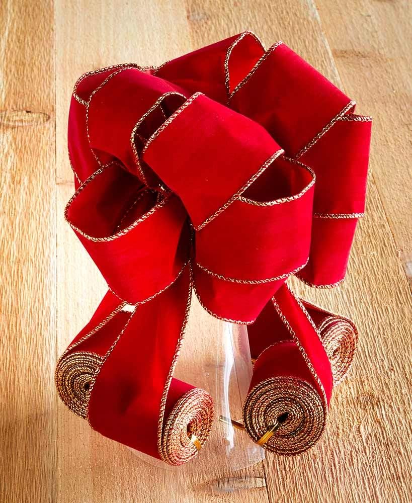 Wired Ribbon Christmas Tree Topper with Cascading Bows - Red Velvet