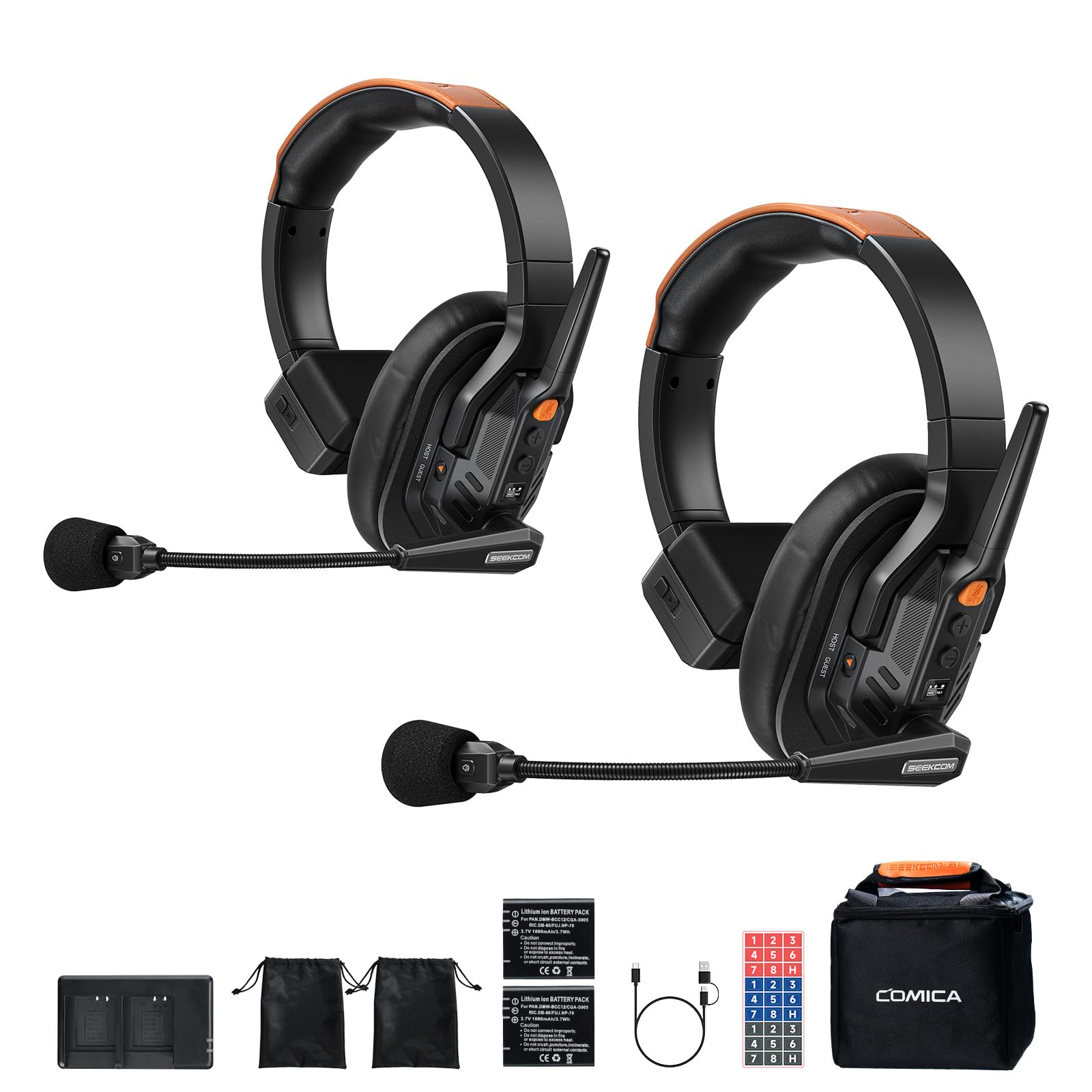 Photo 1 of COMICA Seekcom S1 Wireless Intercom Headset System, 2.4GHz Full-Duplex Communication Headsets with 500m/1640ft Range, Noise Reduction, One-Key Broadcasting & Talk Modes for Live Show, Events (2 Sets)