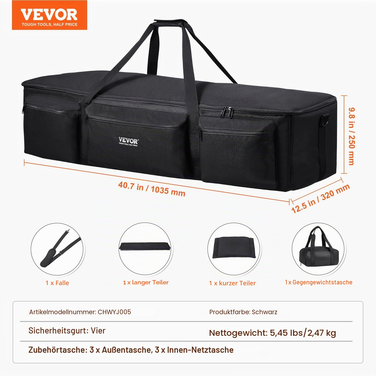 VEVOR Teleskoptasche, 1035 mm, Transporttasche für Teleskope mit festen Schnallen, mehrere Taschen & abnehmbare Trennwand für Teleskope, Teleskop-Tragetasche zur Sicherung von optischem Tubus & Stativ
