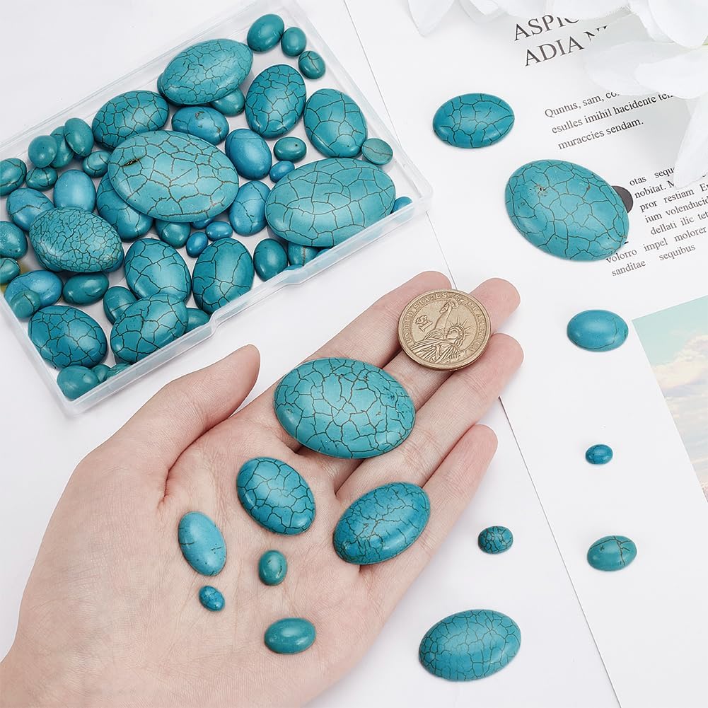 arricraft About 108 Pcs Synthetic Turquoise Cabochons, 7 Sizes Dyed Flat Back Oval Texture Gemstone Tiles Stone Cabochon Tile for Bracelet Necklace Earrings Cameo Jewelry Making - Image 3