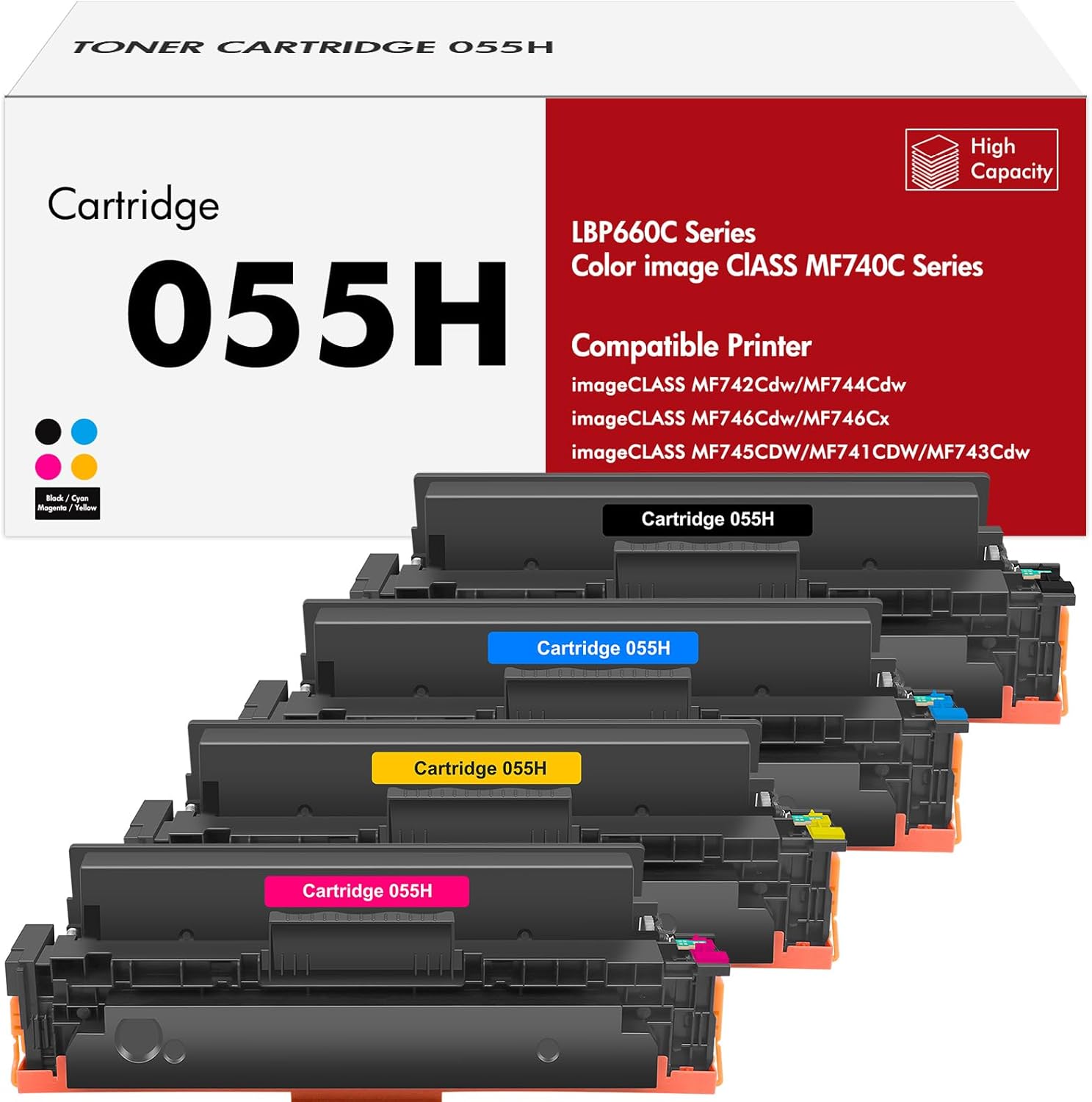 055H 055 Toner Cartridge Set MF743Cdw MF741Cdw Compatible for Canon Cartridge 055H 055 Toner for Canon MF743Cdw MF741Cdw MF745Cdw MF746Cdw Printer High Yield Ink (Black Cyan Yellow Magenta, 4-Pack) Thumbnail