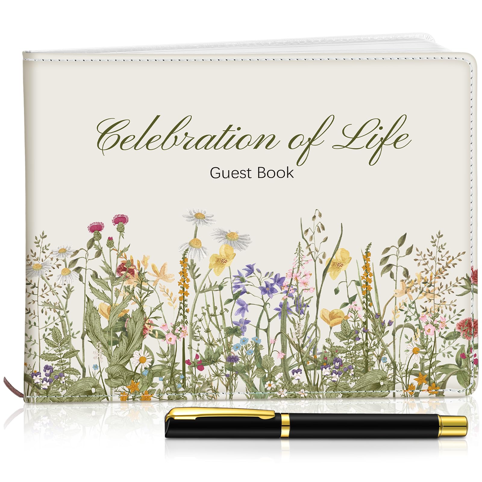 Patelai Funeral Guest Book with Pen, Vintage Wildflower