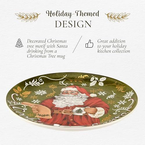 Miniatura 3 de Spode Juego de platos y botellas de árbol de Navidad (2 piezas) – Galletas de porcelana de 8.5 pulgadas para plato de Papá Noel y jarra temática