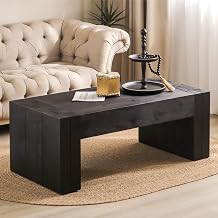 KEVINSPACE 49" Solid Wood Coffee Tables for Living Room, CoffeeTable Mid Century Modern CenterTable, Rectangular Engineered WoodCoffeeTable Farmhouse Wood Coffee Table Bedroom Apartment Black
