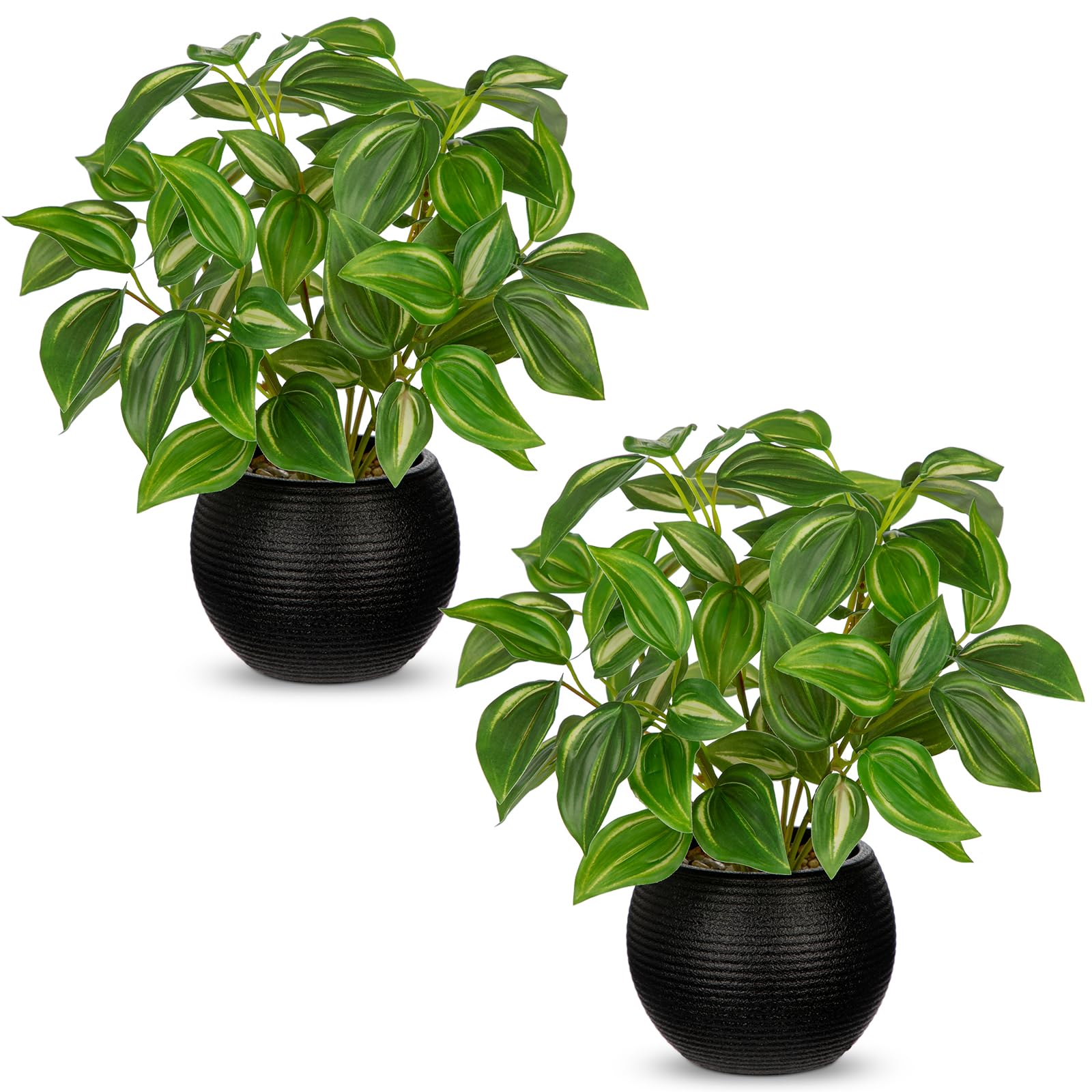 Photo 1 of Arborus 2 Packs Artificial Plants in Black Pot Tradescantia Zebrina Fake Plants Potted Decorative Faux Plant for Home Kitchen Decor