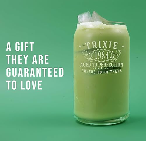 Miniatura 2 de Personalized Vintage 40th Etched 16oz Can Drinking Jar Glass Cup – Customized 1984 Happy 40th Birthday for Him Her Men Women, Custom Cheers Turning