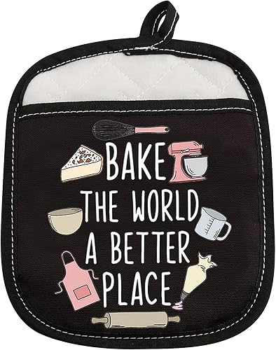ZJXHPO Almohadillas de horno de regalo para hornear, soporte para ollas Bake The World A Better Place, regalo de cocina (mejor lugar)