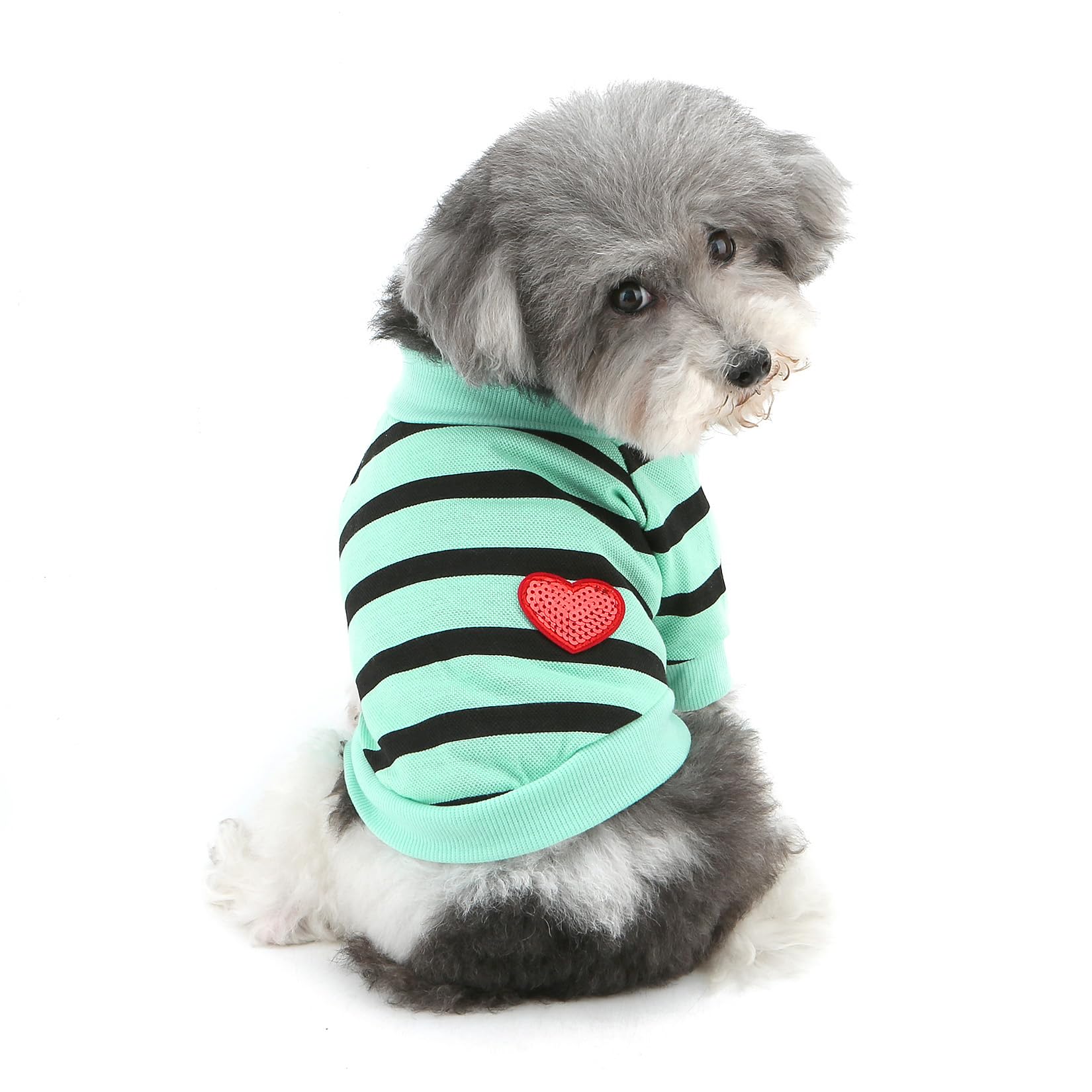 Ranphy Sequin Heart Dog T-Shirt for Small Dogs and Cats, Mint Blue, S