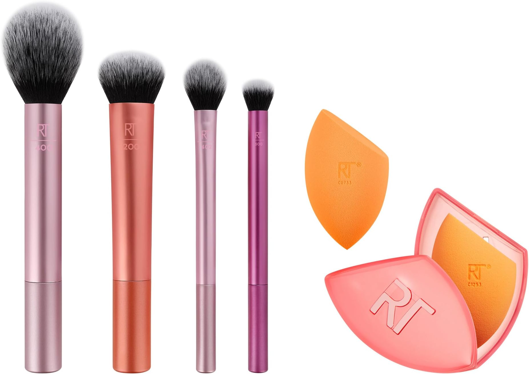REAL TECHNIQUES MakEUp Brush Set With Travel Sponge Blender For Eyeshadow, Foundation, Blush, And Concealer, Of 7