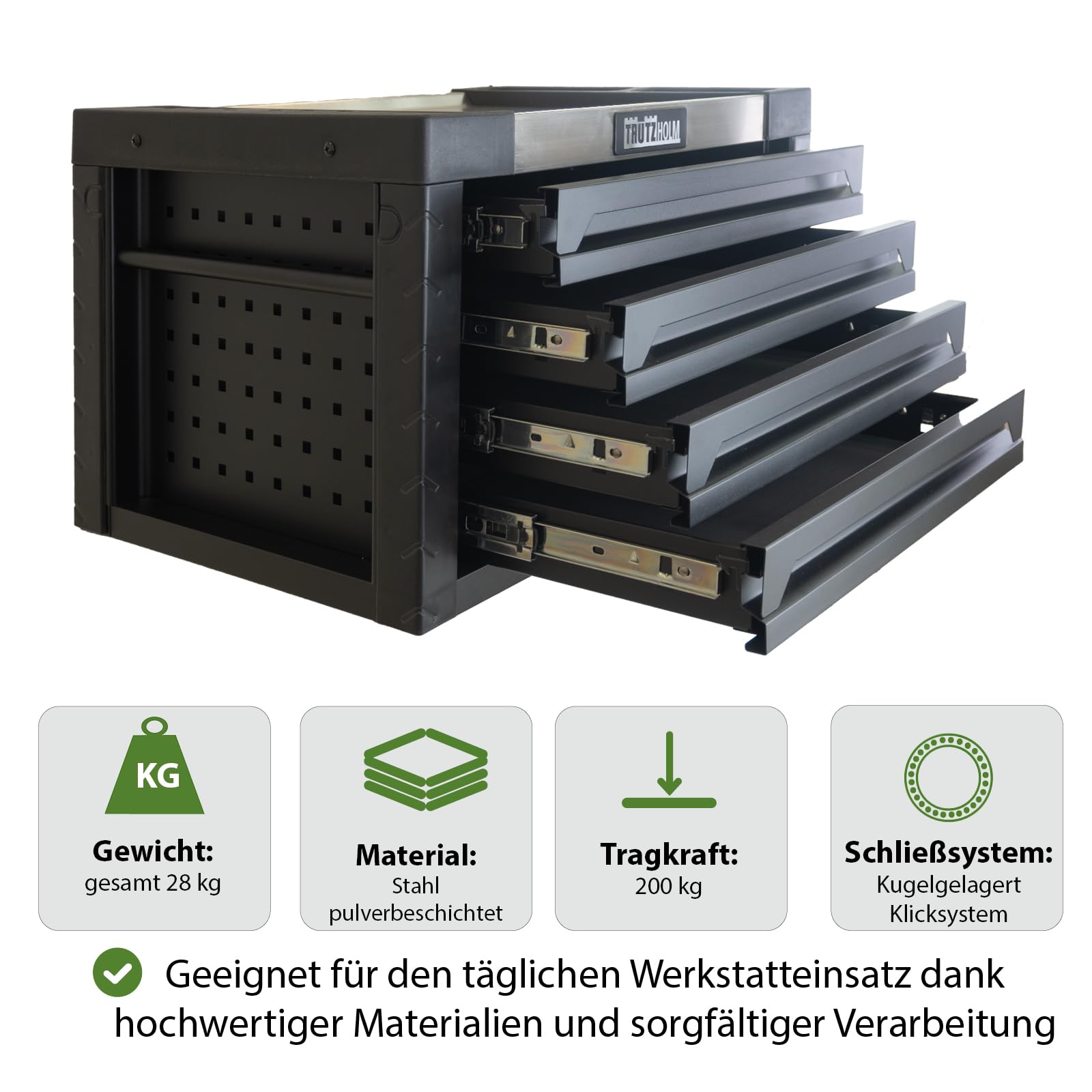TRUTZHOLM Werkzeugkiste Werkstattwagen Aufsatz Box Koffer Werkzeugkasten 4 Schubladen leer (Schwarz)
