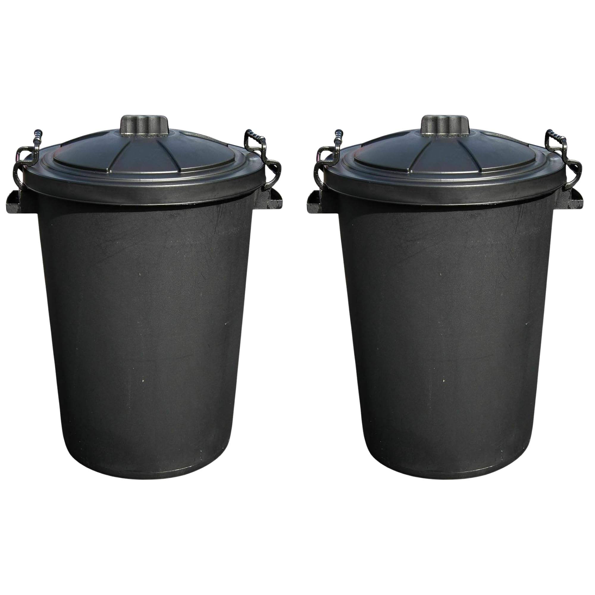 90 Litre Heavy Duty Refuse Bin with Clip-On Lid – Durable Outdoor Garden Waste Container – Strong Polypropylene Dustbin for Rubbish, Recycling, Feed & Storage (2 Pack)