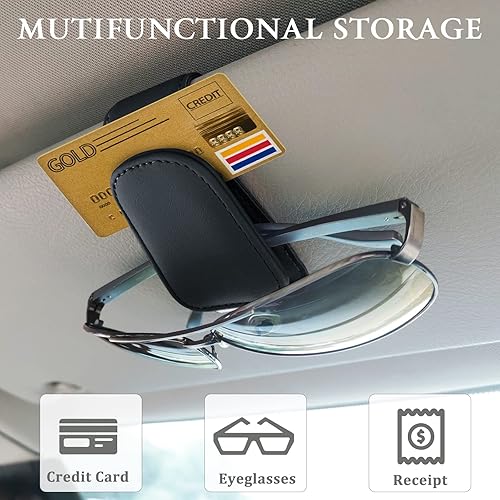 Miniatura 3 de Soporte para lentes de sol para automóvil, clip magnético de cuero para lentes de sol, accesorios para el interior del automóvil, 1 paquete negro