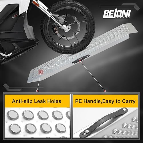 Miniatura 6 de BEJONI Rampa de cobertizo de acero de 47 pulgadas, rampa antideslizante para motocicleta, cortacésped, capacidad de 1300 librasPR, rampa de carga