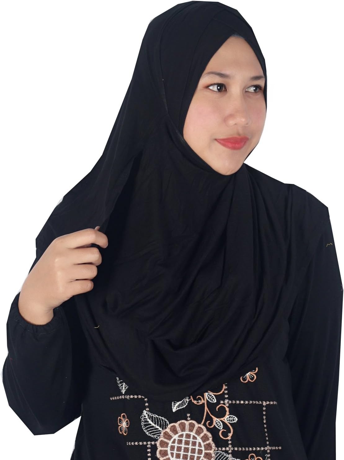 Womens Black Cross Scarf Plain Double Loop Instant Cotton Hijab Ready Wear