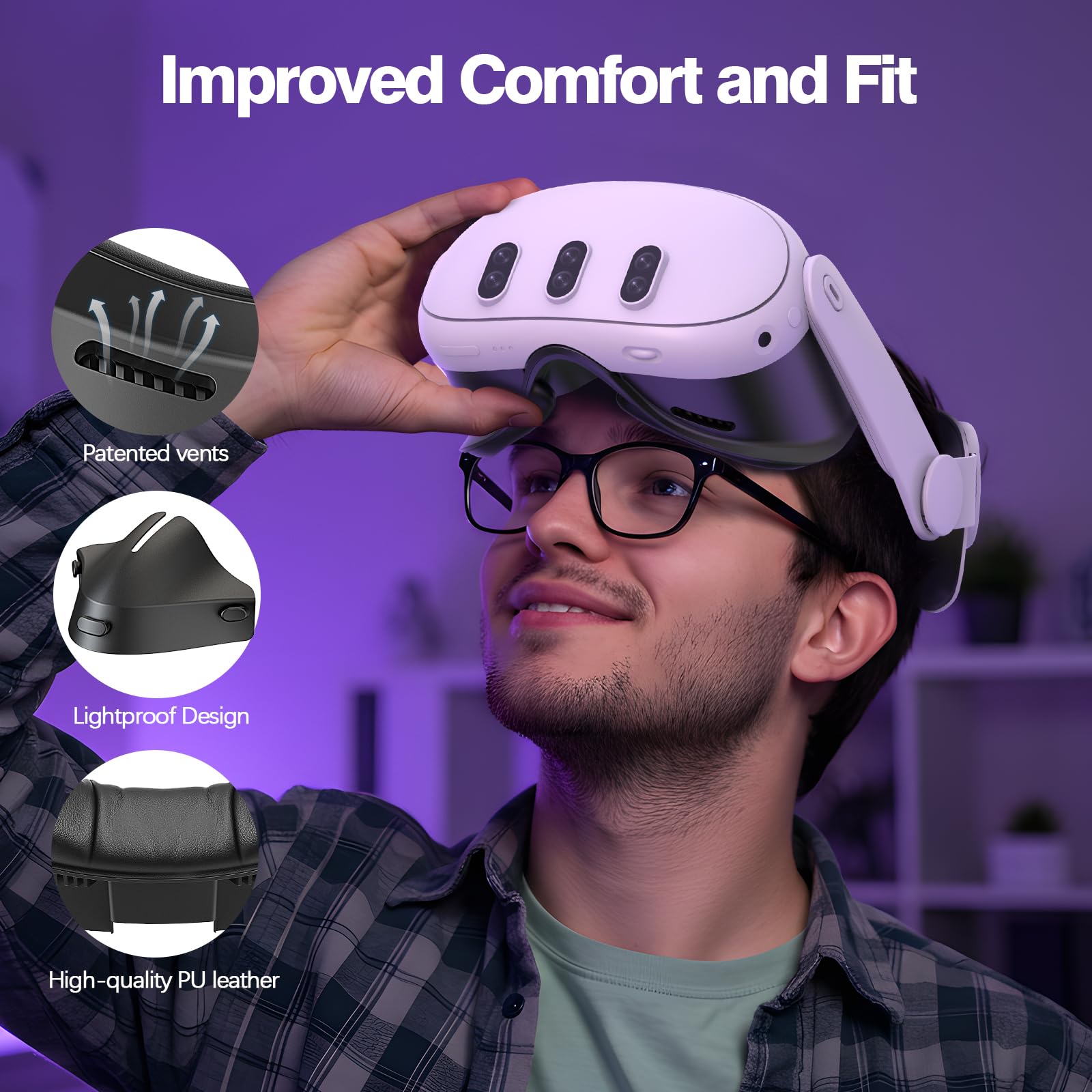 Face Cover Pad for Meta/Oculus Quest 3S, Sweatproof PU Leather Facial Interface, Soft Face Cushion Pad - Meta Quest 3S VR Accessories, Lightweight, Breathable, Ergonomical Design (Quest 3) — Amazon image 6