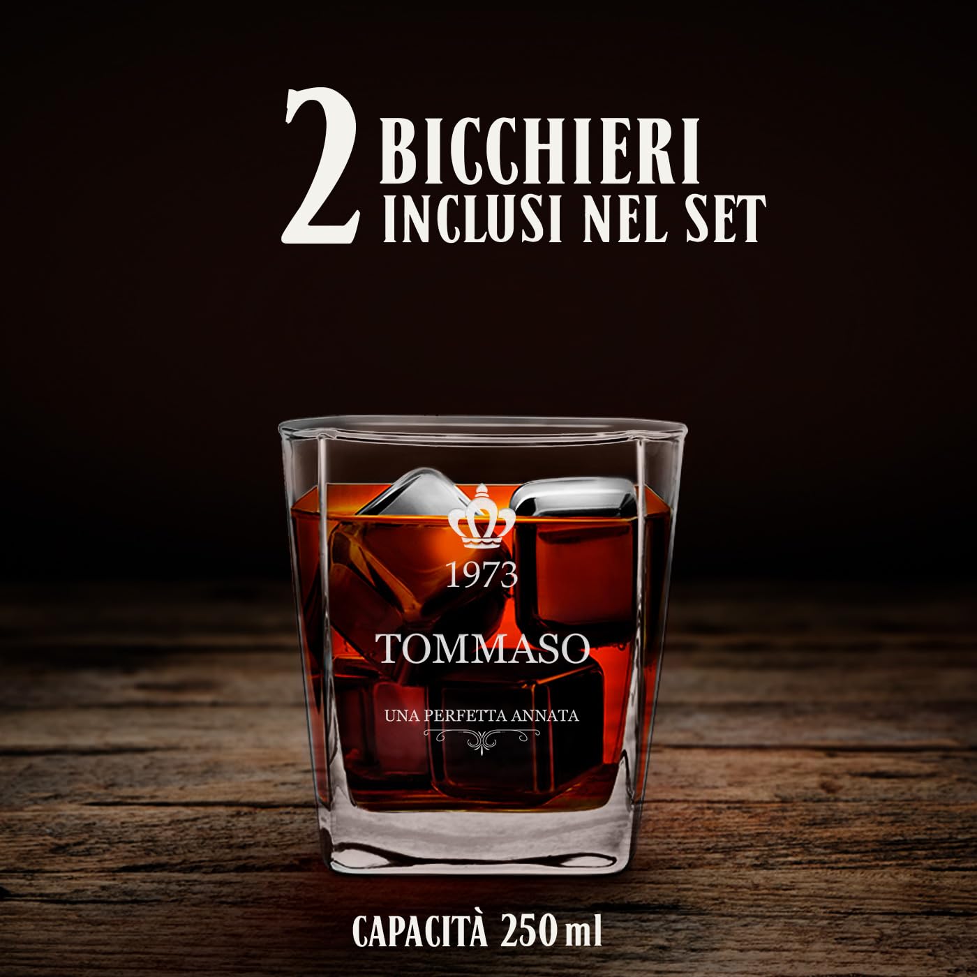 Maverton Set Decanter per Whisky in vetro - da 700 ml - incisione personalizzata - Caraffa con 2/4/ 6 bicchieri - idea regalo per il compleanno - per l’ uomo - regalo di Natale - Un’ottima annata