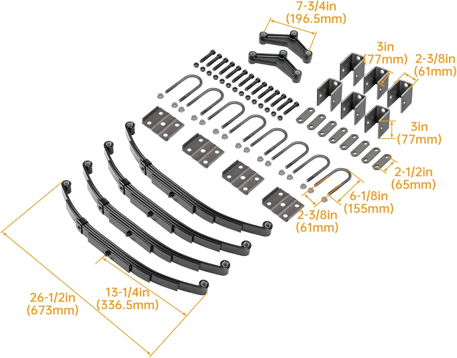 HECASA 25-1/4 Trailer Leaf Springs for 3500lbs Tandem Trailer Axle Suspension & U-Bolt & Hanger Kit & Equalizer & Shackle Strap Replacement for SW4B Steel Anti-Rust Oil