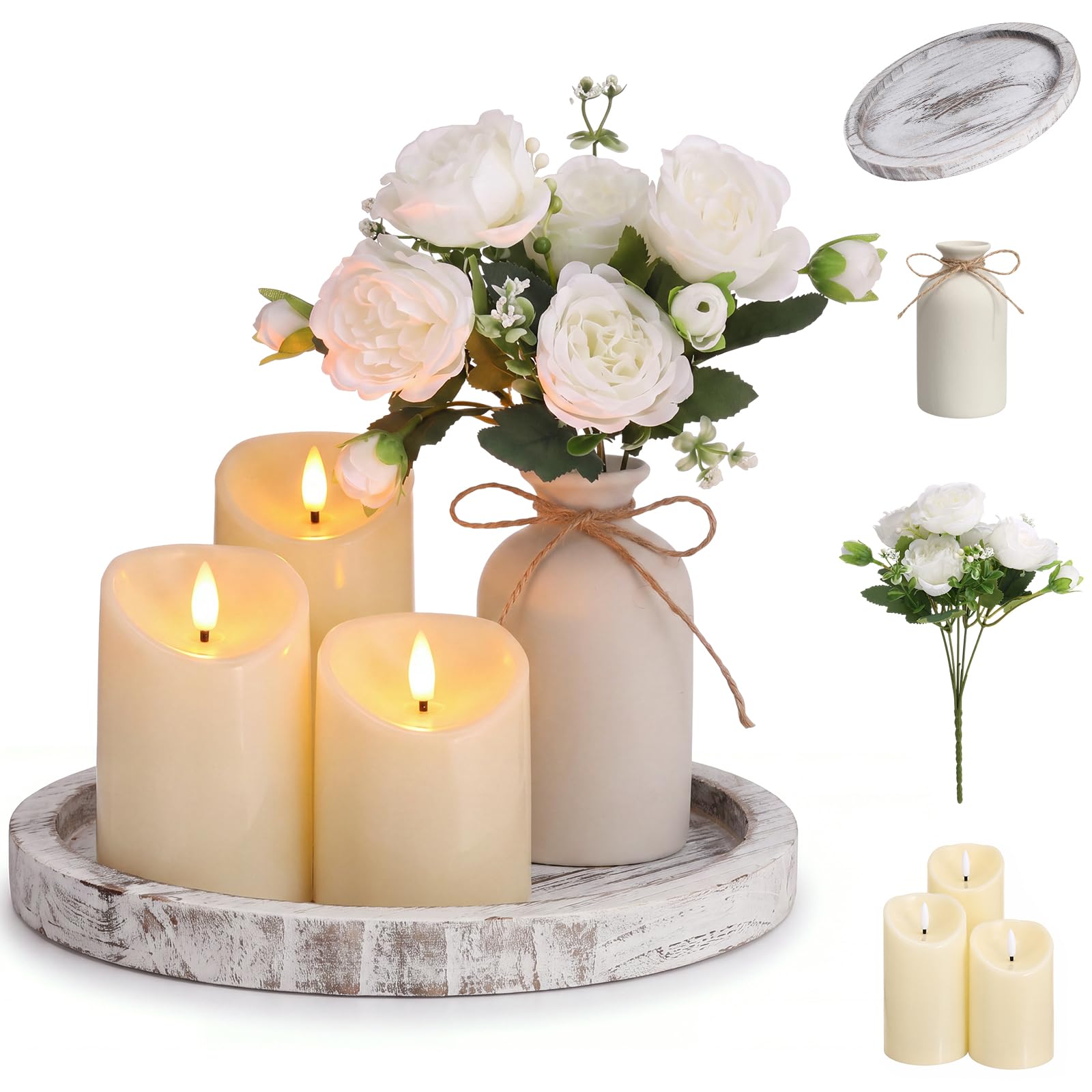 Mumufy Set di 6 decorazioni per centrotavola da tavola, bianco antico, rosa