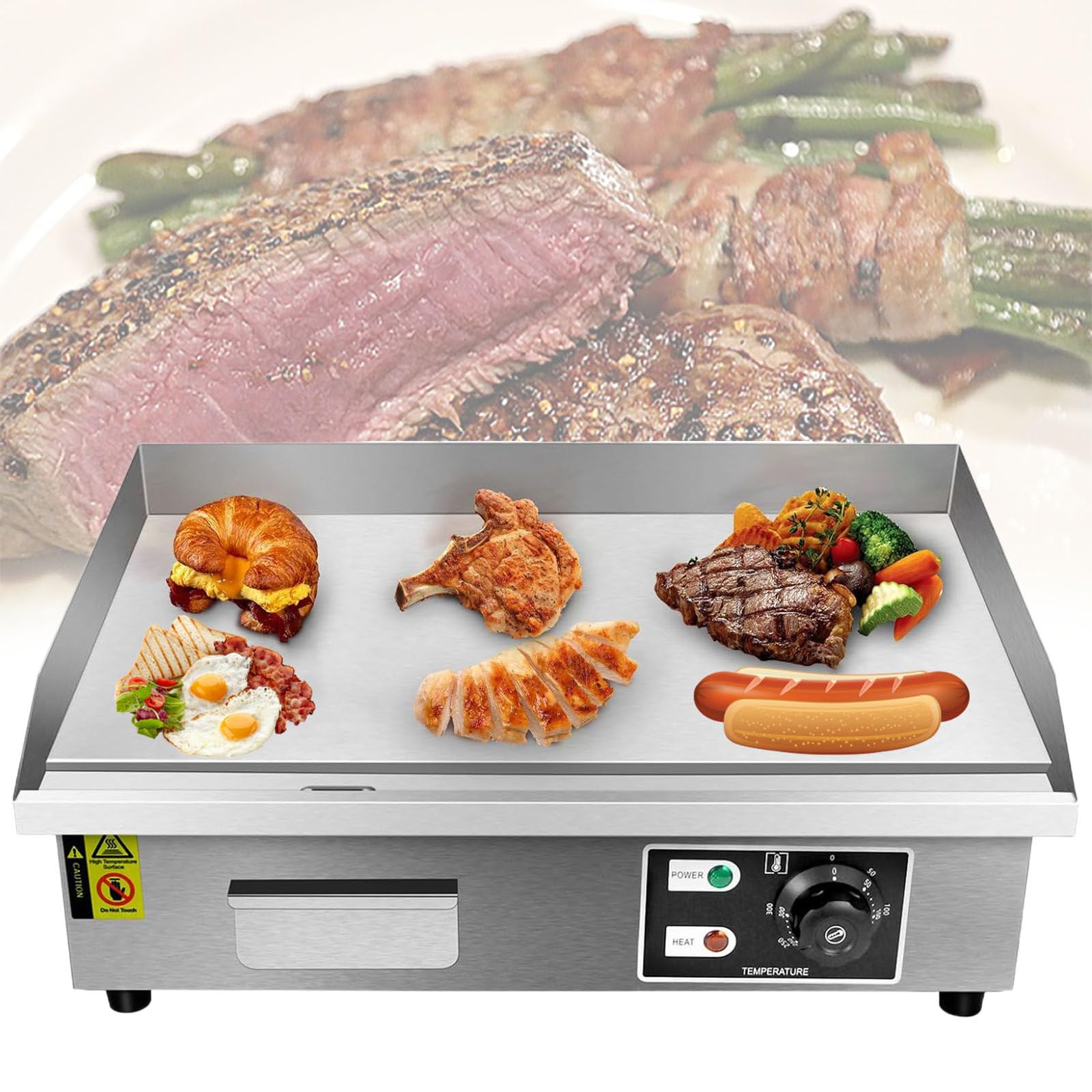 Piastra Elettrica Commerciale da 55cm,Piastra Elettrica da Appoggio Flat Top 1600W o 3000W,Griglia per Ristorante Teppanyaki Antiaderente in acciaio inossidabile,Temperatura Regolabile,110V