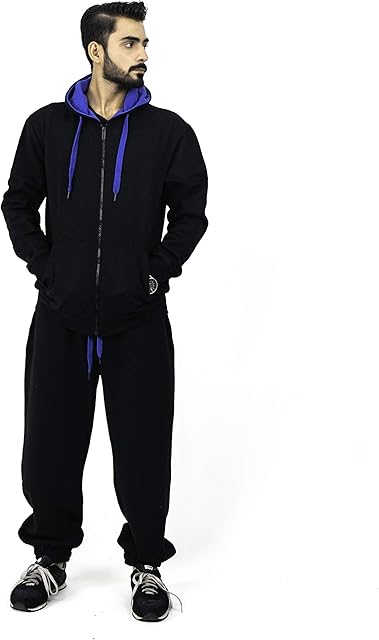 NOROZE Mens Contrast String Hoodie Top Bottoms Tracksuit Black/Blue S (8)
