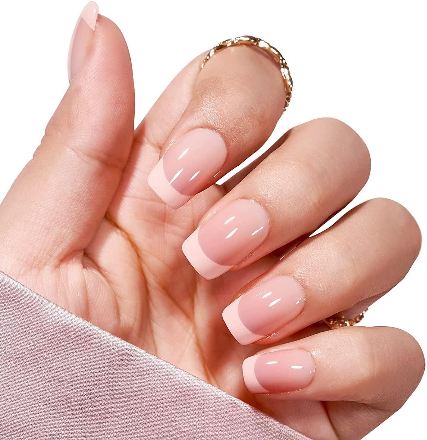HEXXEE Amzuia 48 Pcs False Nails,Press on Nails Short French Tips Fake Nails Square Pink Nude Pink French False Nails Daily Wear Acrylic Nails for Nail Art Manicure Decoration