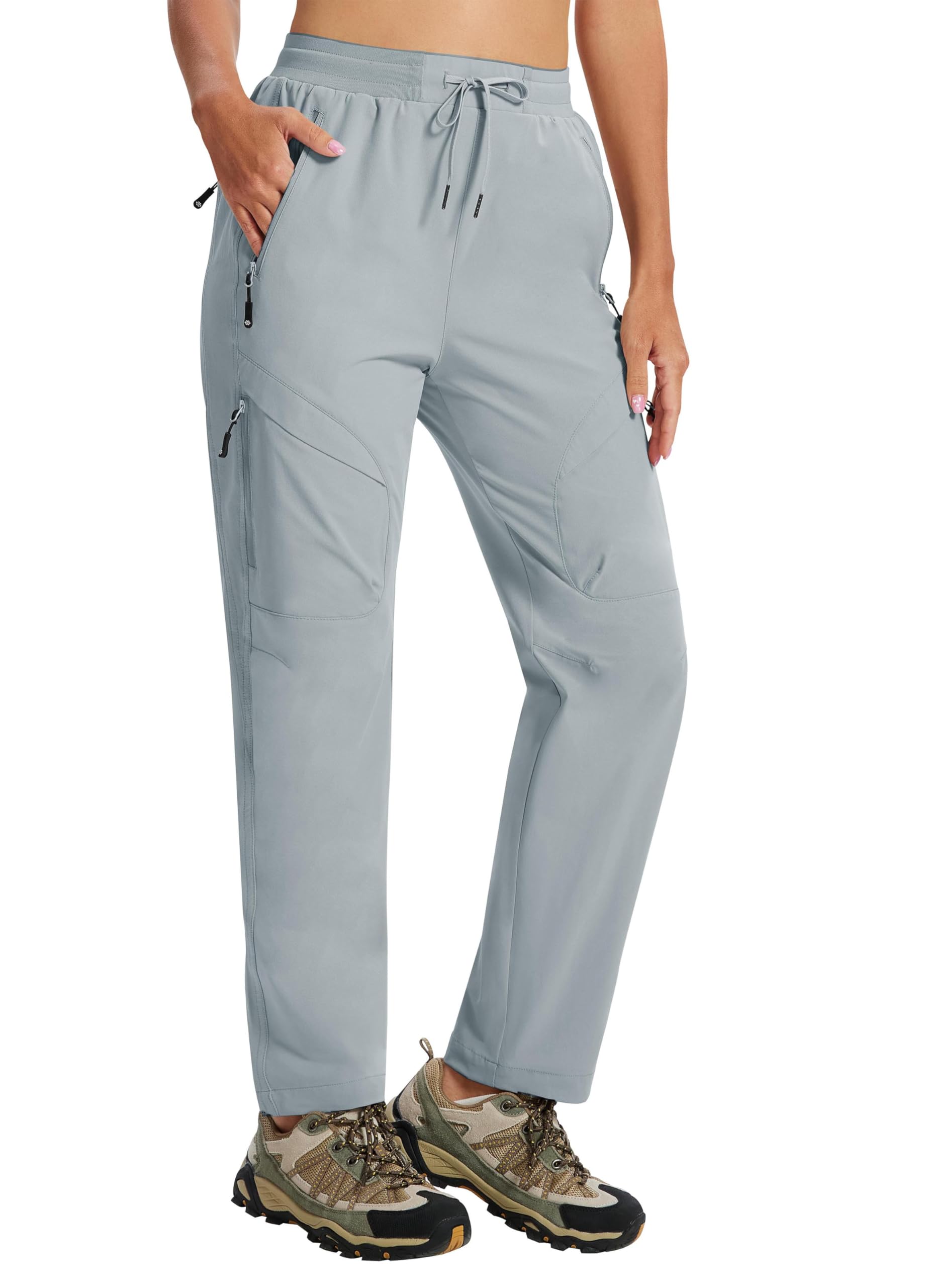 AIRIKE Pantalon Cargo Femme Pantalon Randonnée Séchage Rapide Trekking Pantalon Léger Taille Elastique Pants Imperméable Extérieur été avec Poche Zippée