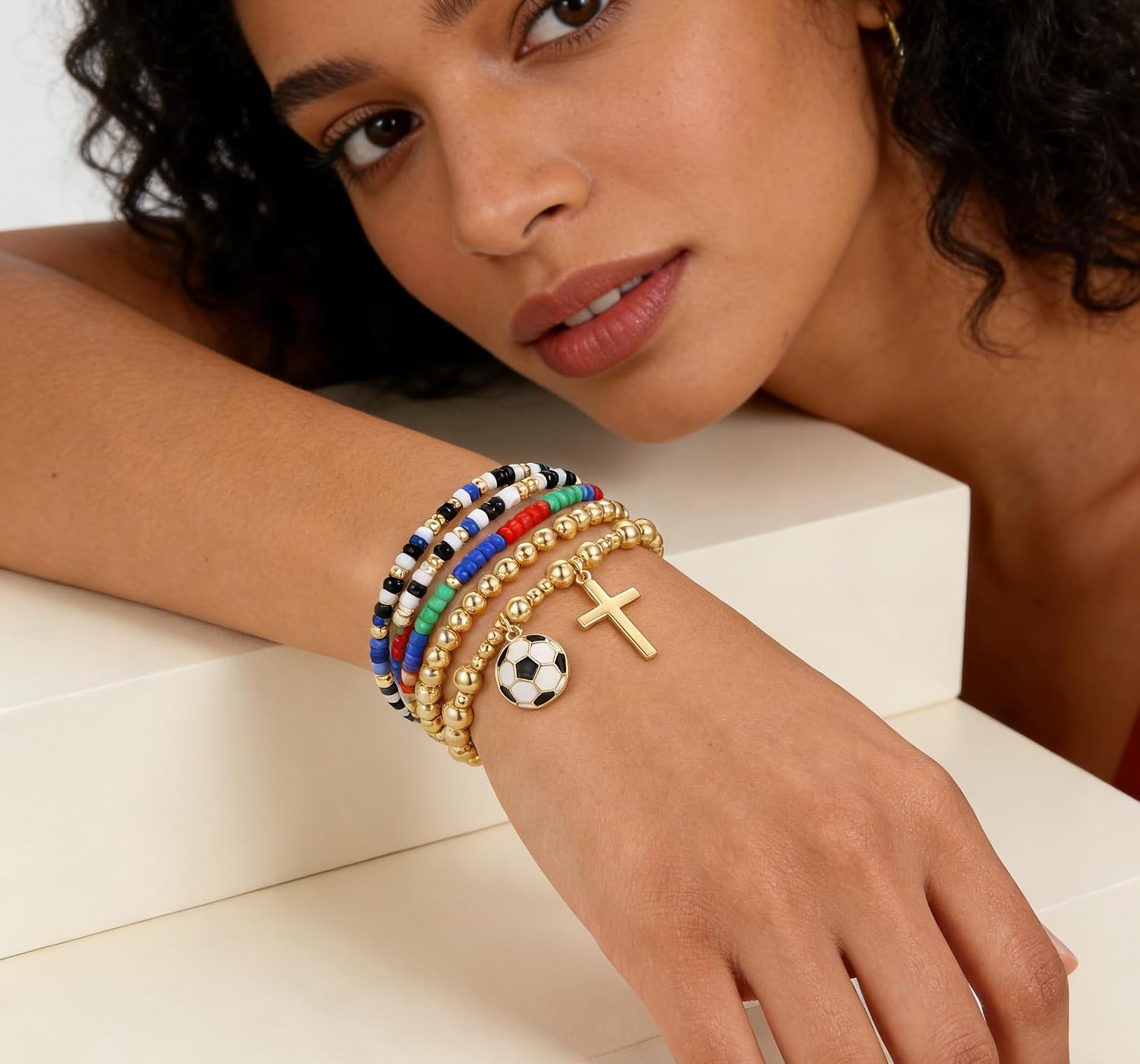 Trendy Gold Bracelets for Women- Bow Charm Stretch Beaded Bracelet, Christmas Romantic Jewelry - Ideal Gifts image 3
